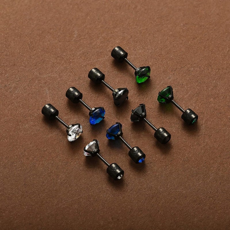SIISPRI 4 Pairs Titanium Screw Back Surgical Stainless Steel Stud Earrings for Women Men 20G. Rainbow 5A Cubic Zirconia Studs Double Side Earrings Piercing Sleeper Studs Jewelry 6mm - Image 4